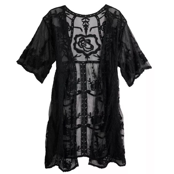 NWT LC Lauren Conrad Lace Sheer Lace Duster Kimono Black - Picture 2 of 6